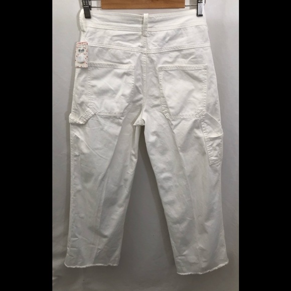 Free People Carpenter Crop White Raw Hem Jeans 2 - Picture 2 of 10